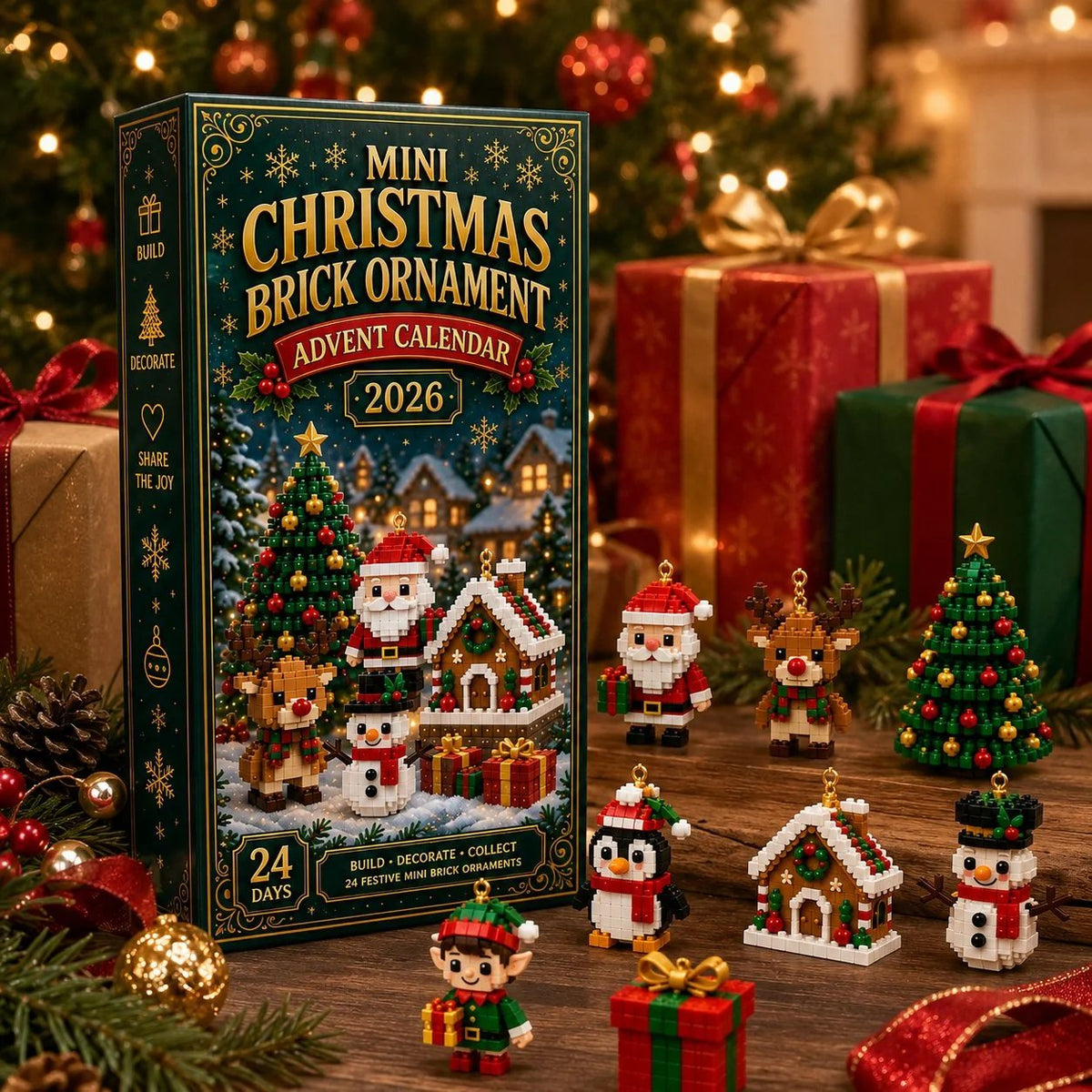 🎄 24-Day Christmas Advent Calendar | 24 Mini Buildable Ornaments with Hanging Loops for Tree Decor