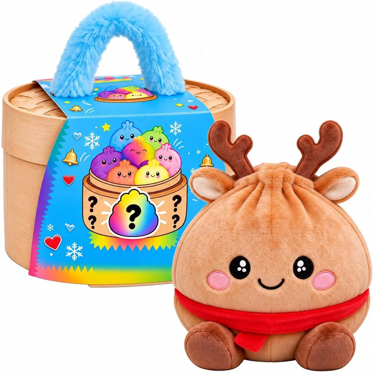 Cute Rainbow Dumpling Squishy – Soft Plush Stress Relief Squeeze Toy with Steamer