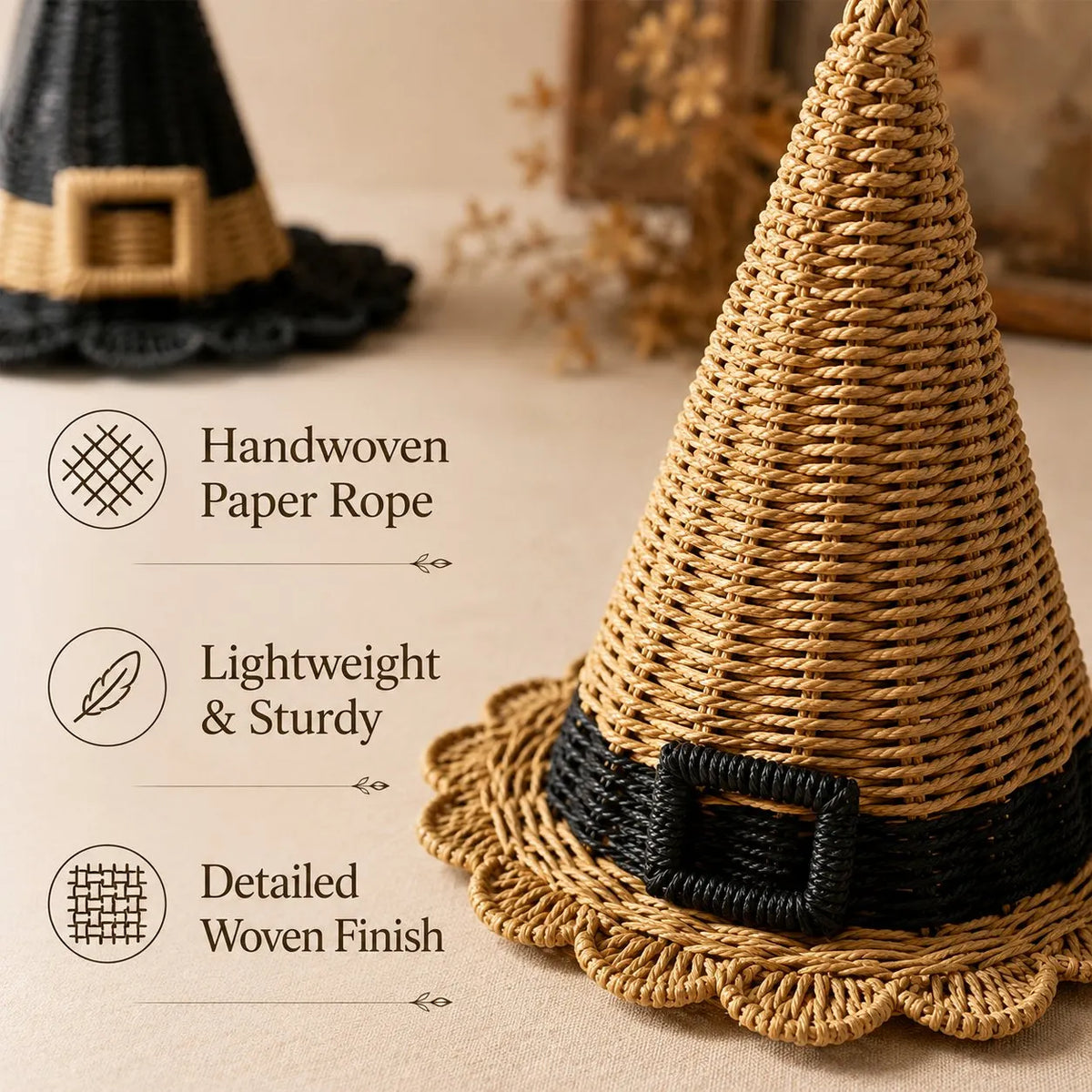🧙‍♀️ Handwoven Paper-Rope Witch Hat — Add Rustic Magic to Halloween! 🎃