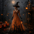 Women's Halloween Gradient Treehouse Print  V-neck Maxi Dress