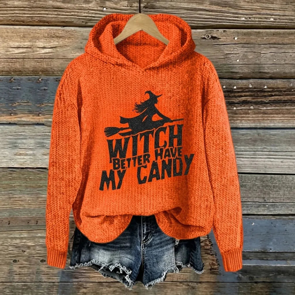 Women's Retro Halloween Theme Witch Print Sweater