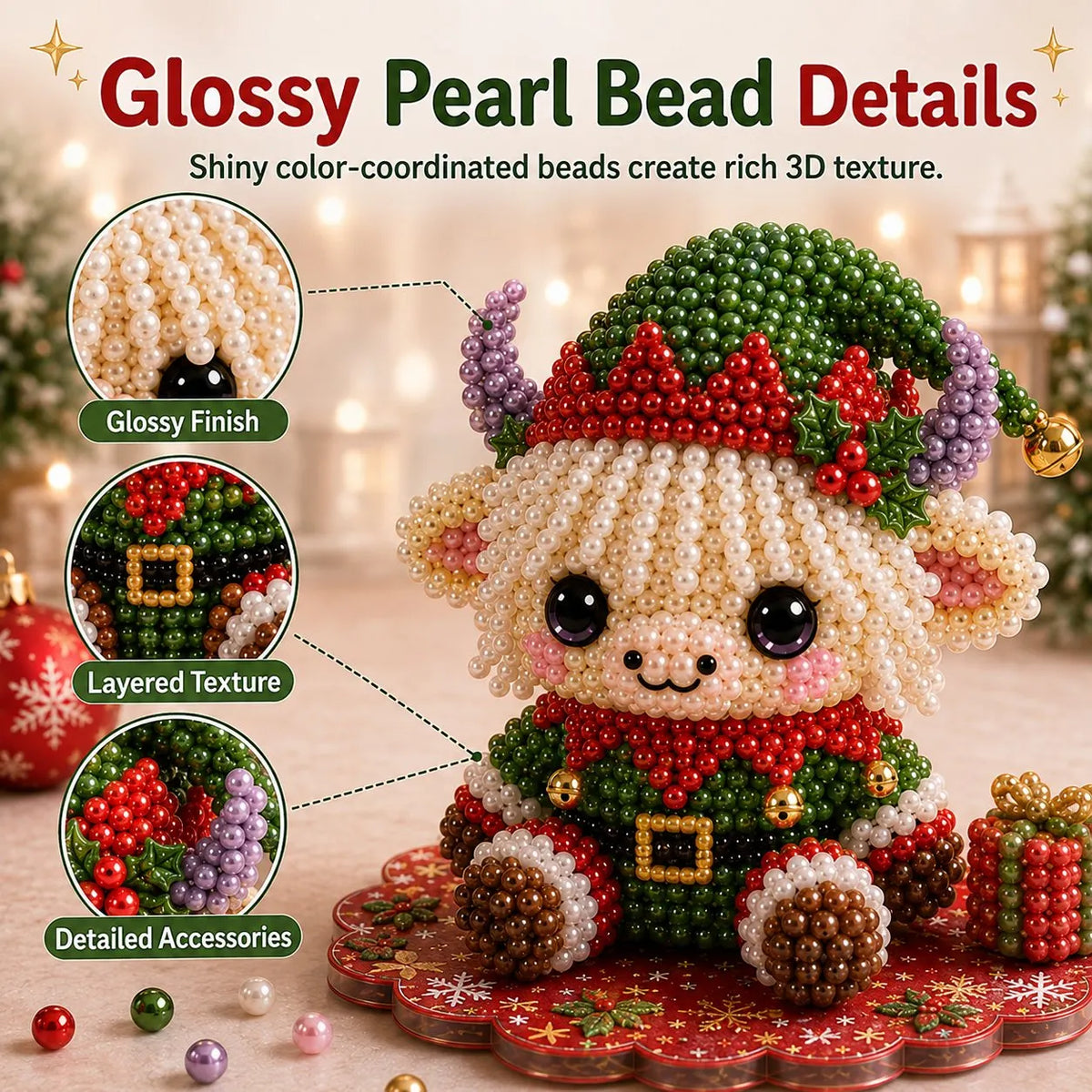 ⏳ Last Day 49% OFF – 🎄Beginner-Friendly Christmas Highland Cow 3D Pearl Bead DIY Kit | Complete Kit with All Tools & Step-by-Step Guide Included 💕