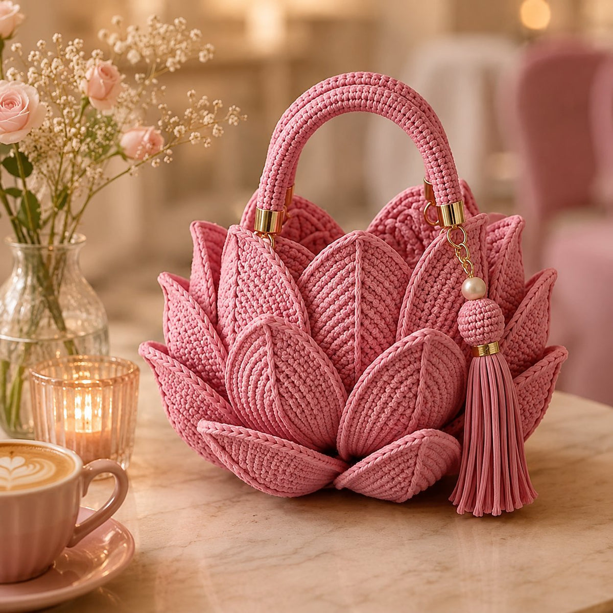 🌸👜 Trending 3D Crochet Petal Handbag