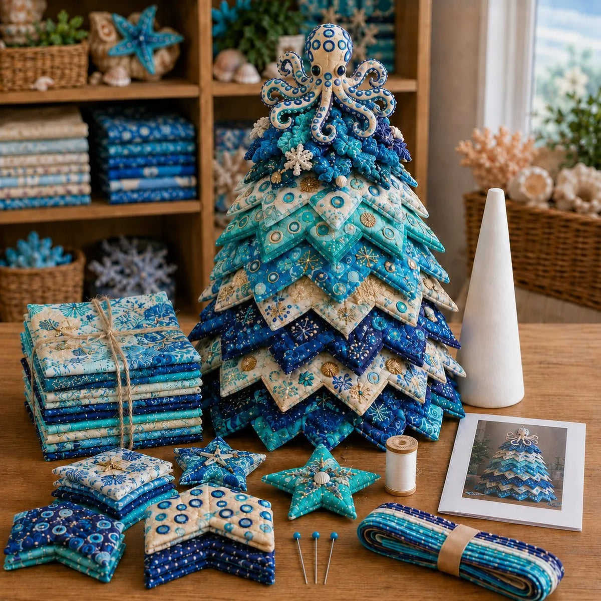 🔥 Last Day: 49% Off – 🌊 "Ocean Dream" Layered Fabric Tree DIY Kit | Create a freestanding coastal-style centerpiece featuring coordinated fabrics and an ocean-themed topper 🐚✨