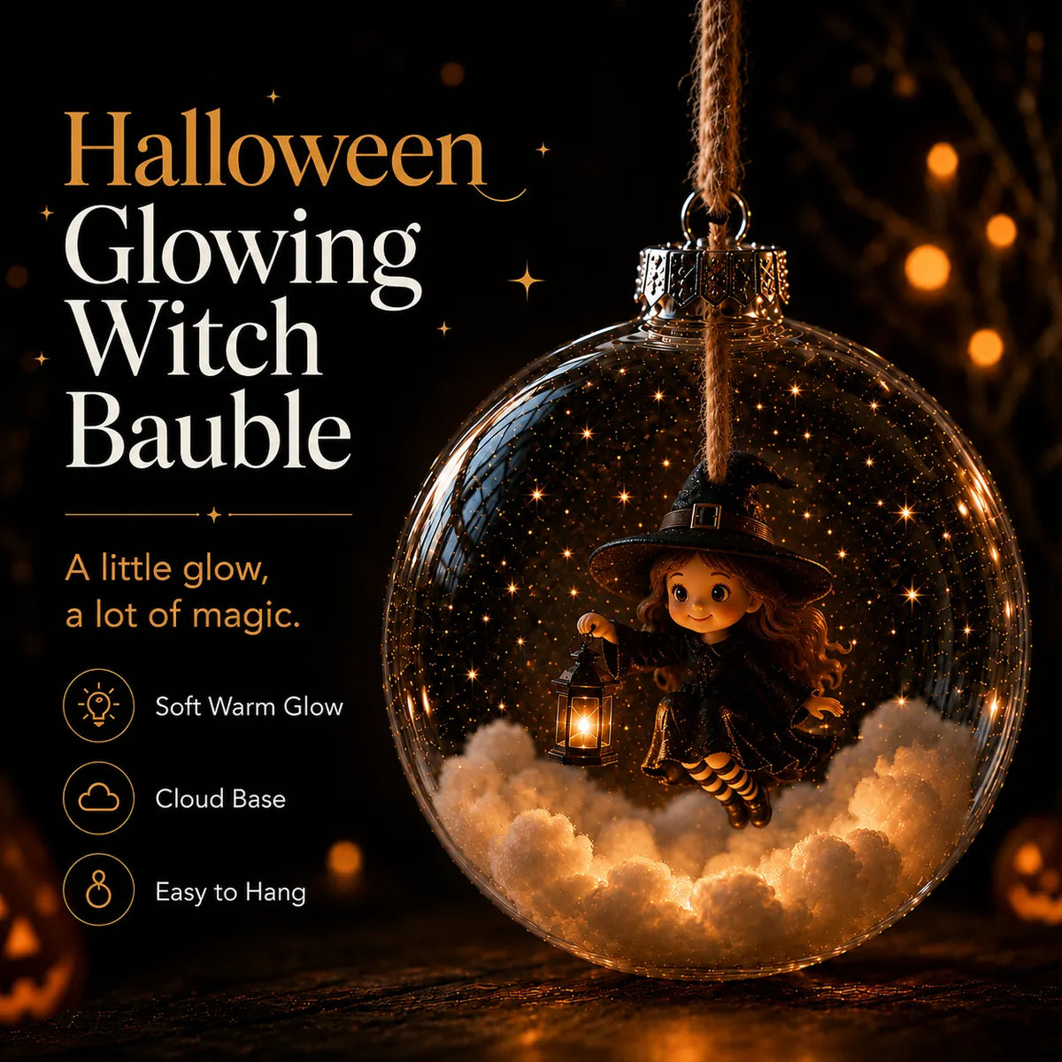 🎃 Limited Halloween Collection-Glowing Halloween Ornament Collection – Cat, Witch, Pumpkin & Ghost Baubles