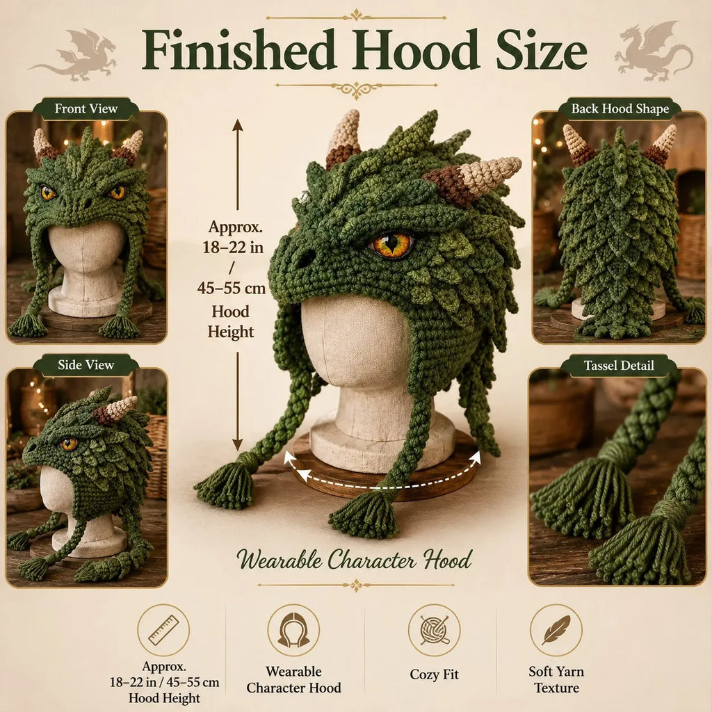 🐉✨ Fantasy Hood Hat DIY Crochet Kit | Premium Soft Yarn Materials with Step-by-Step Guide DIY Handmade Wearable Character Hood 🧶🎭✨