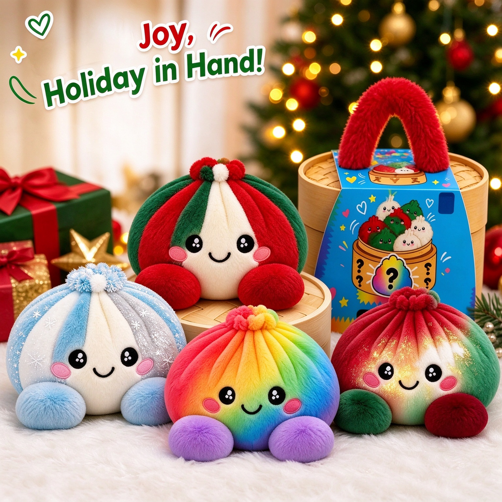 Cute Rainbow Dumpling Squishy – Soft Plush Stress Relief Squeeze Toy with Steamer
