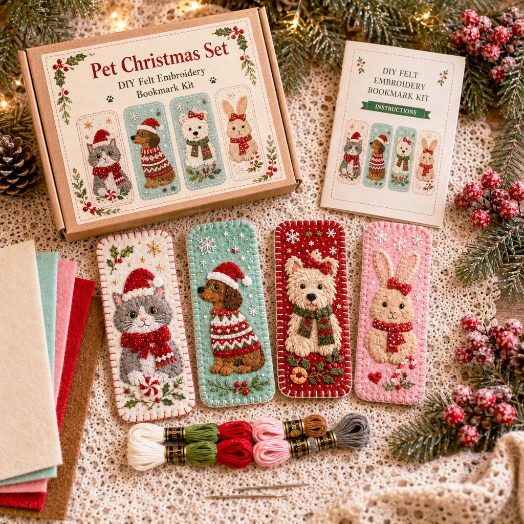 🎄 DIY Felt Embroidery Bookmark Kit(4PCS)