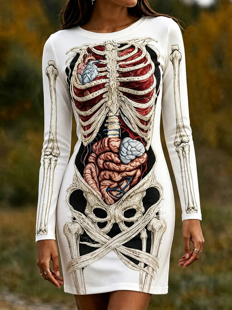 Women's Retro Human Anatomy Art 3d Printing Bodycon Mini Dress