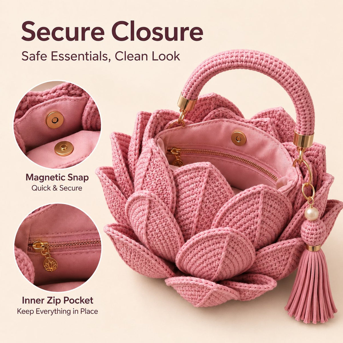🌸👜 Trending 3D Crochet Petal Handbag