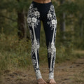 Women's Vintage Halloween Skeleton & Rose Art Leggings