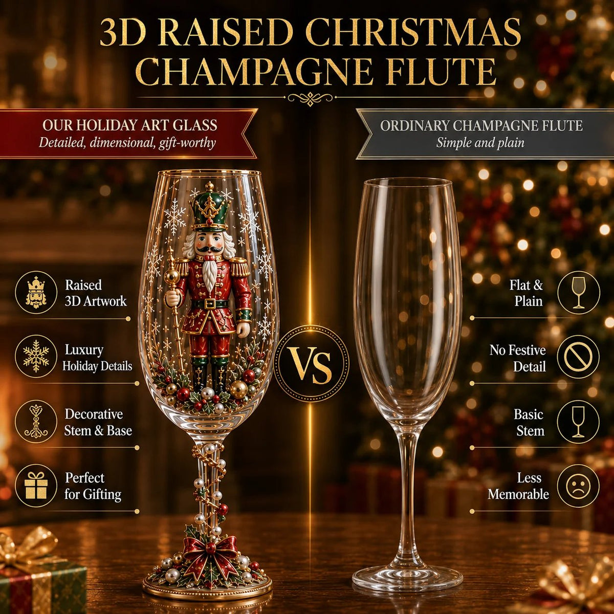 🎁🎭 Nutcracker-Inspired Christmas Collector Champagne Glass Set