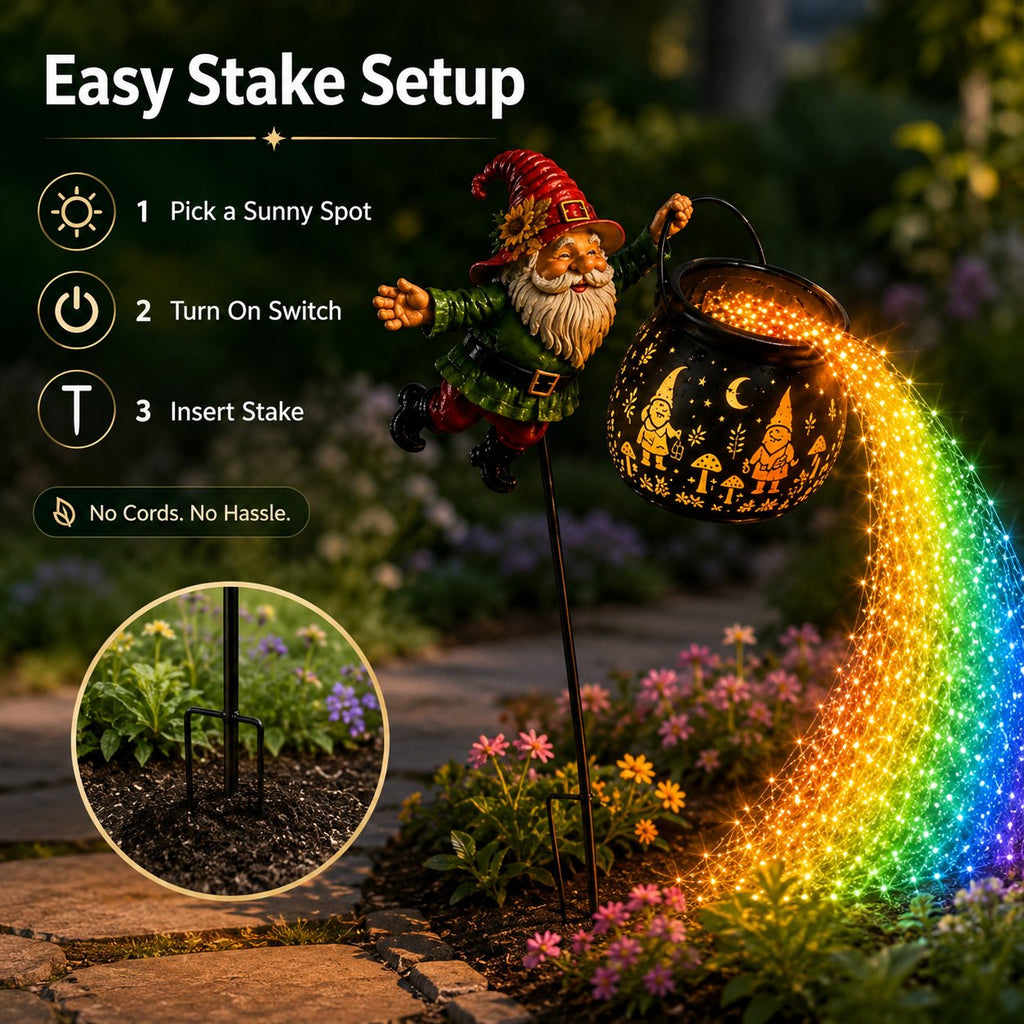 🎁 Today Only: 50% OFF 🌈  Gnome Cauldron Solar Garden Light – Spooky Neon Glow 🧙‍♂️