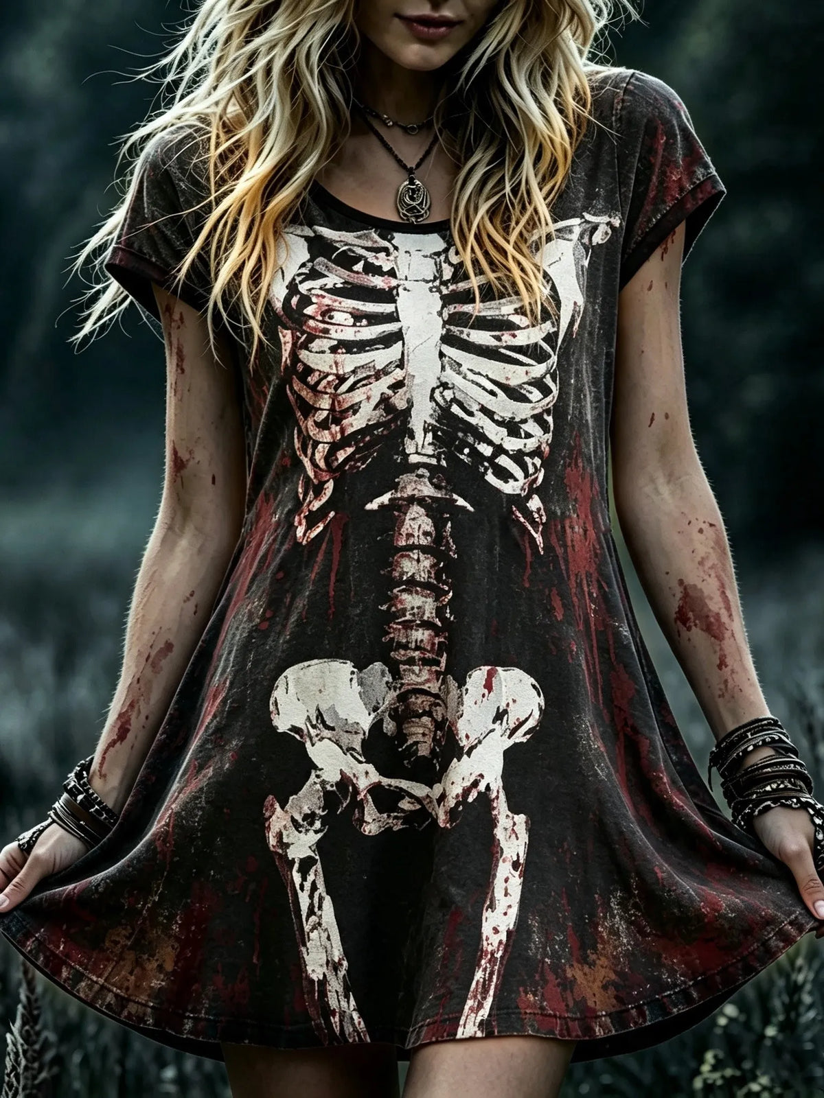Women's Retro Halloween Style Human Skeleton Print Dress