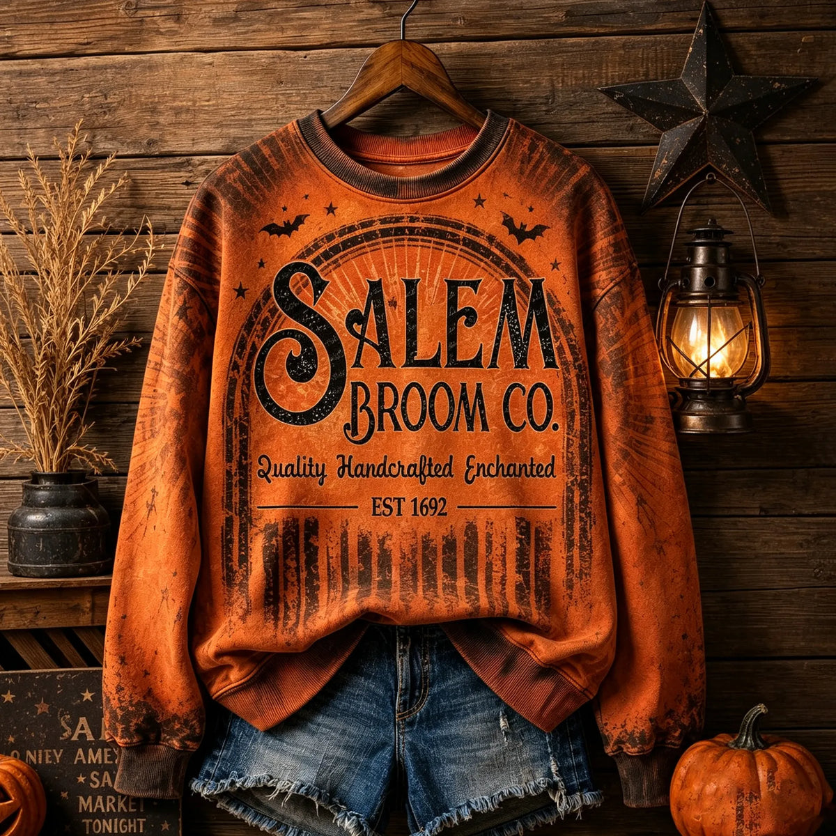 Women's Retro Halloween Themed Printed Casual Crew Neck Sweatshirt