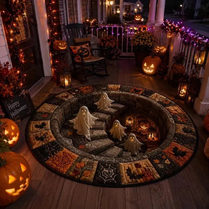 🔥👻 3D Haunted Staircase Round Rug – Spooky Halloween Optical Illusion
