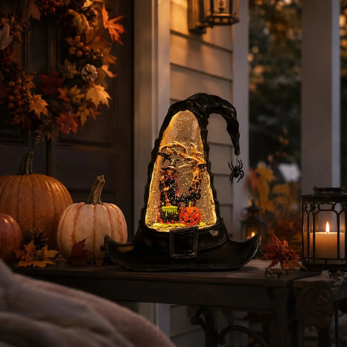 Witches Hat Lighted Water Lantern With Swirling Glitter