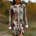 Women's Gothic Skeleton White Rose And Cute Cat Art Print Bodycon Mini Dress