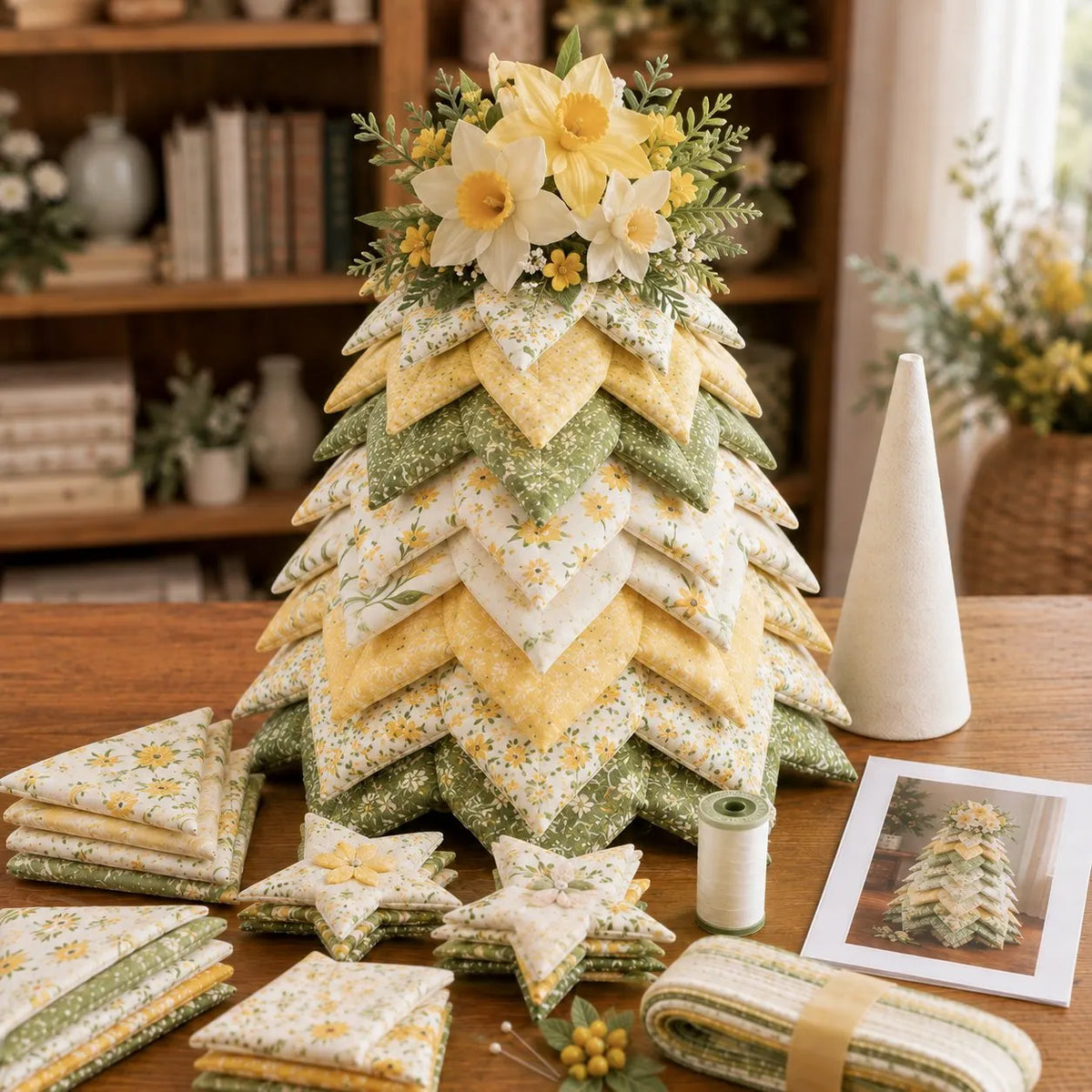 🍂 Beginner-Friendly DIY Fabric Patchwork Fall Tree Kit | Coordinated Autumn Fabrics, Cone Base, Securing Pins & Floral Topper Included 🌼✨