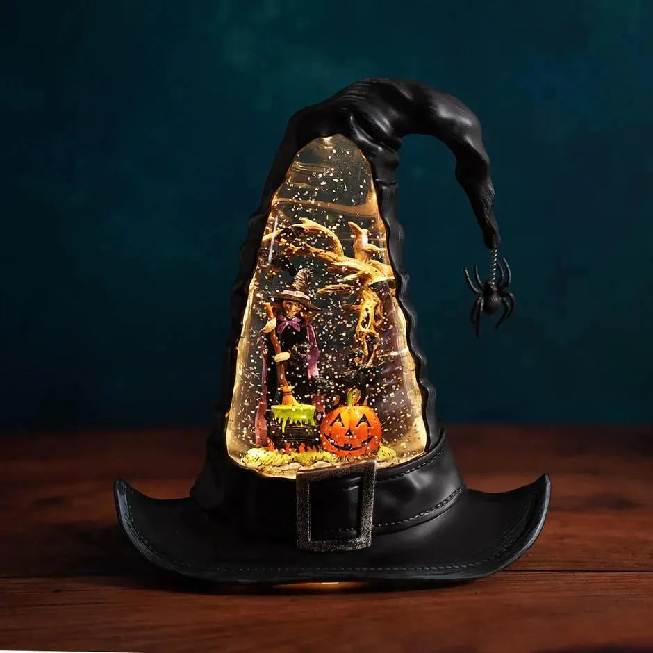 Witches Hat Lighted Water Lantern With Swirling Glitter