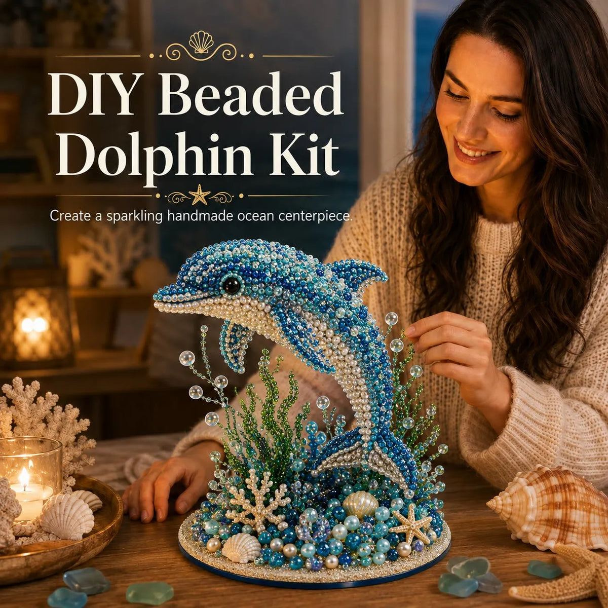 🔥 LAST DAY 49% OFF – 🌊 Ocean Sparkle Animal Craft Kit | Create a Dimensional Underwater Centerpiece with Colorful Beads, Pearls & Coastal Details 🐚✨
