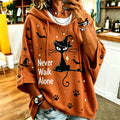 Women's Retro Halloween Theme Cat Print Casual Hooded Sweatshirt