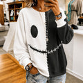 Women's Retro Halloween Smiley Face Color Block Casual Comfort Hoodie