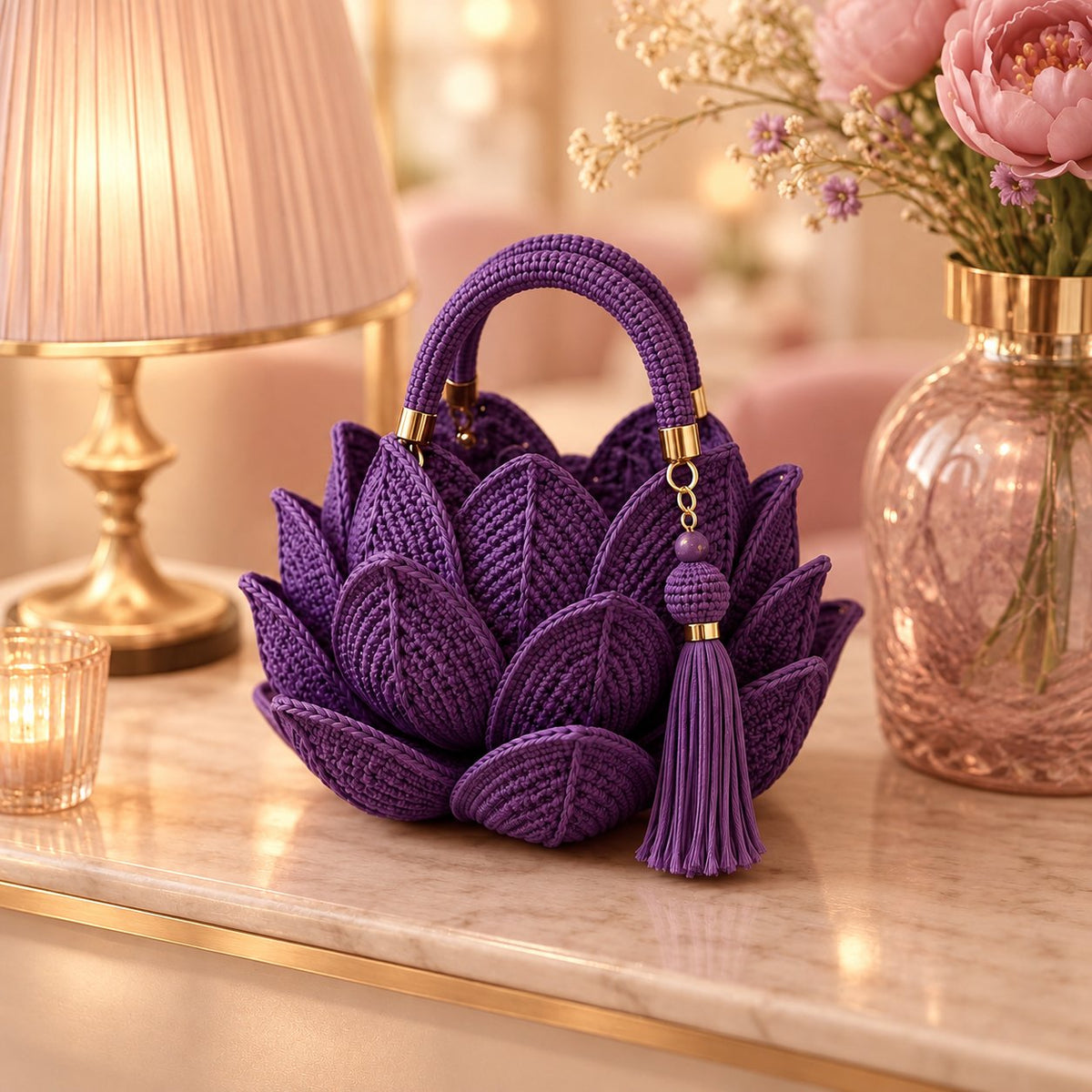 🌸👜 Trending 3D Crochet Petal Handbag