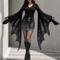Women's Gothic Scare Face Batwing Flare Sleeve V Neck Bodycon Dress – Halloween Costume