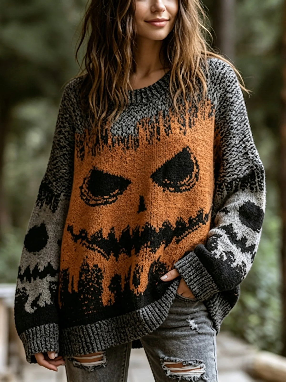 Women's Retro Halloween-themed Printed Sweater