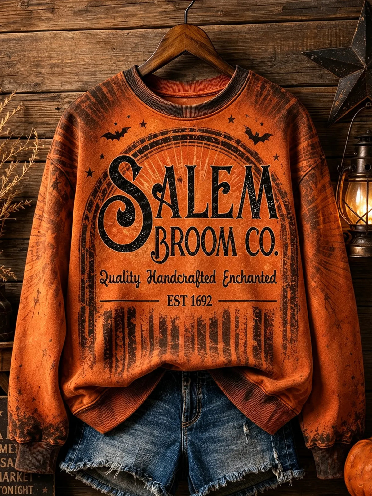 Women's Retro Halloween Themed Printed Casual Crew Neck Sweatshirt