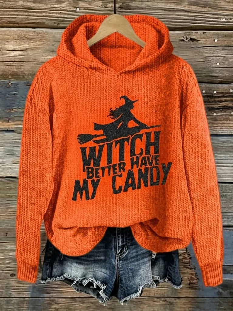 Women's Retro Halloween Theme Witch Print Sweater