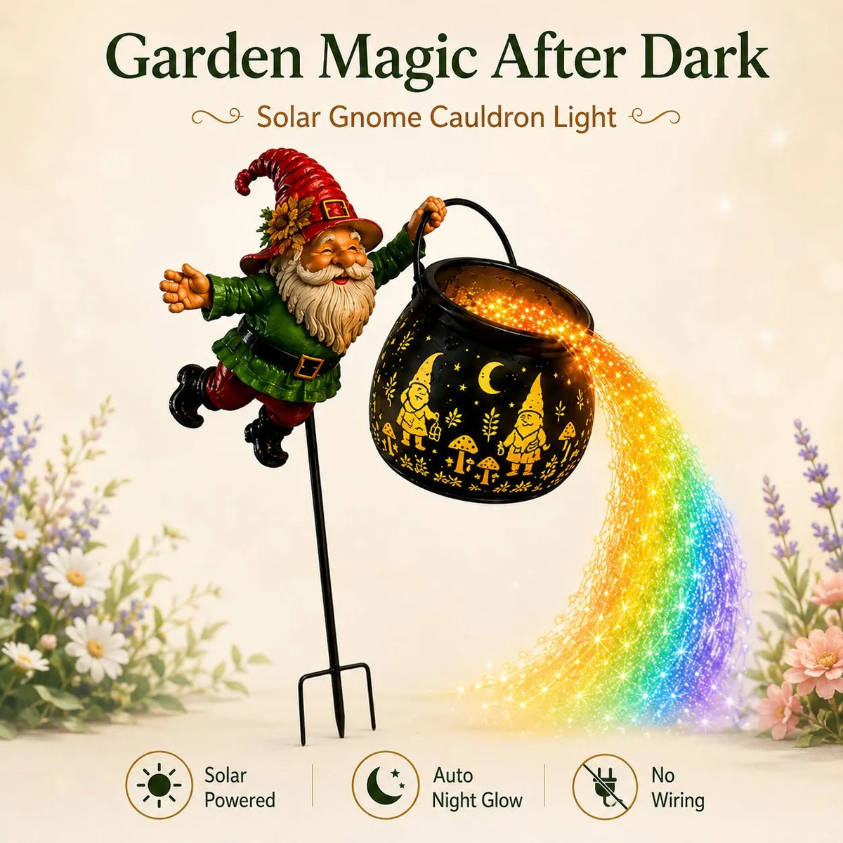🎁 Today Only: 50% OFF 🌈  Gnome Cauldron Solar Garden Light – Spooky Neon Glow 🧙‍♂️