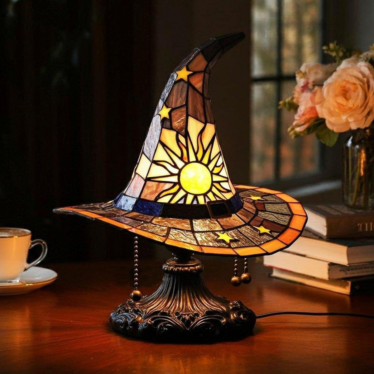 Witch Hat Lamps - Handcrafted Stained Gothic Wizard Hat Lights for Decor
