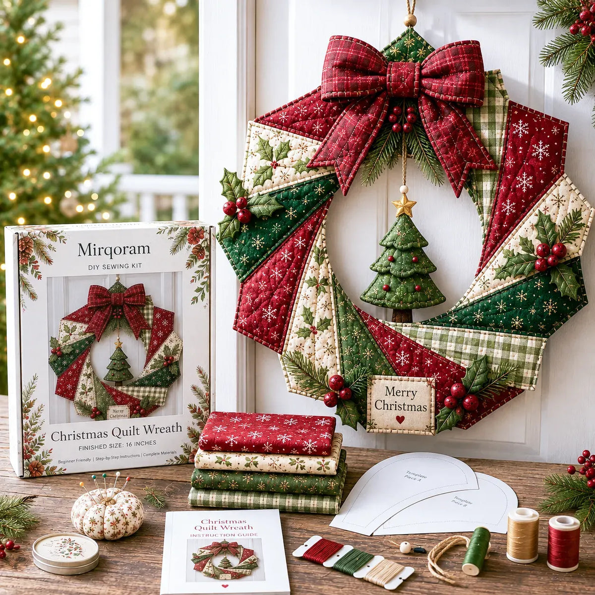 ⏳ Last Day 49% OFF – 🎄Beginner-Friendly DIY Christmas Fabric Wreath Kit Collection | Complete Kit with Coordinated Fabrics, Wreath Materials & Step-by-Step Guide Included 💕
