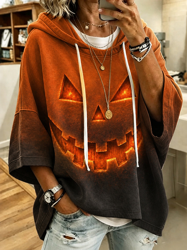 Halloween Pumpkin Art Print Casual Cotton And Linen Hoodie