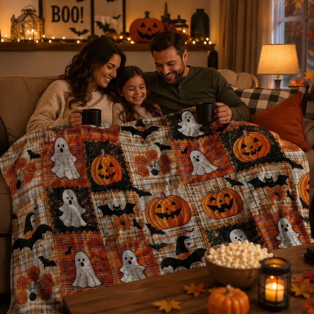 🎃Halloween Pumpkin & Bat Flannel Throw Blanket, Soft Lightweight Cozy Blanket for Sofa & Bed