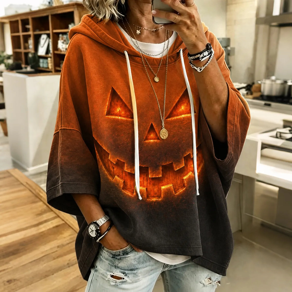 Halloween Pumpkin Art Print Casual Cotton And Linen Hoodie
