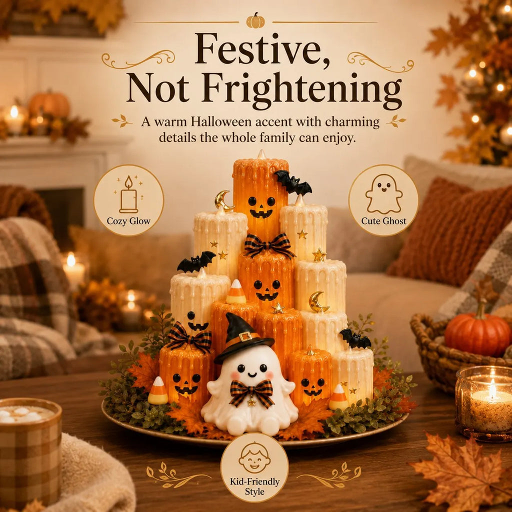 Halloween Resin Pumpkin Candle Holder Ornament with Ghost Decoration