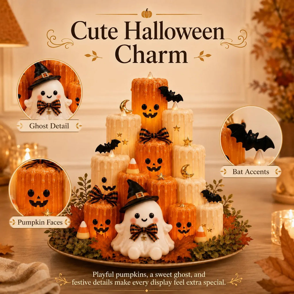 Halloween Resin Pumpkin Candle Holder Ornament with Ghost Decoration