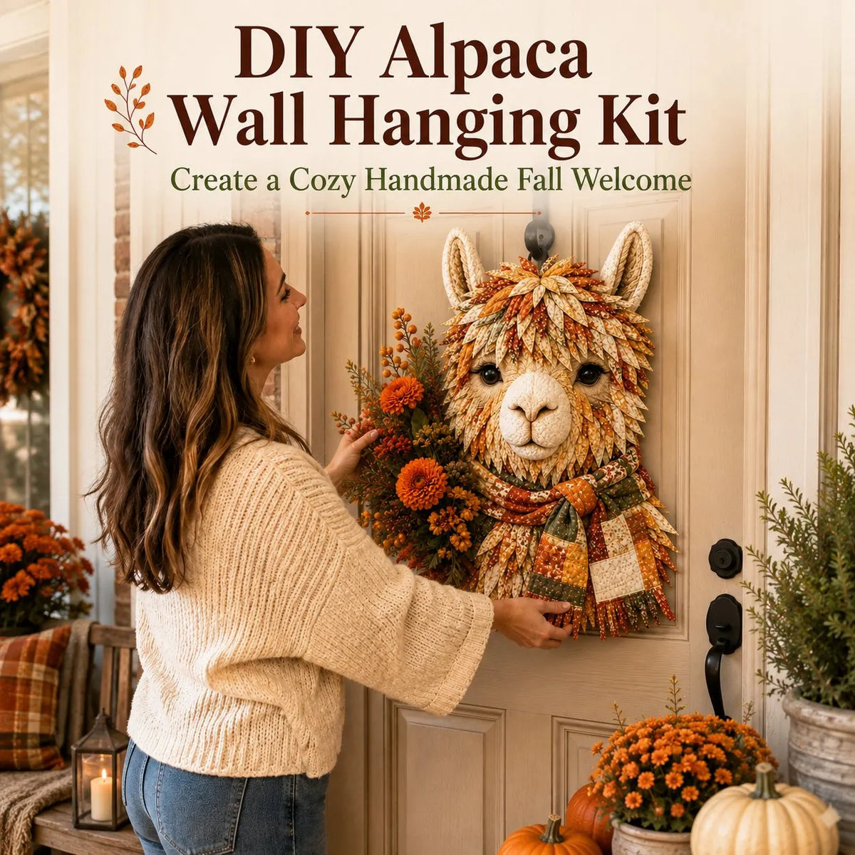 ⏳ Last Day 49% OFF – 🦙 Beginner-Friendly Autumn Alpaca DIY Wall Hanging Kit | Complete Kit with Pre-Cut Fabrics, Stitching Supplies & Step-by-Step Guide Included 🍂💕