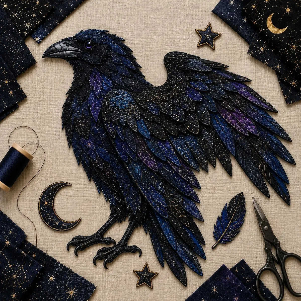 🎉🌙 Beginner-Friendly Mythic Wilds DIY Layered Patchwork Art Kit | Complete Kit with Patterned Fabrics, Sewing Materials & Step-by-Step Guide Included 💕
