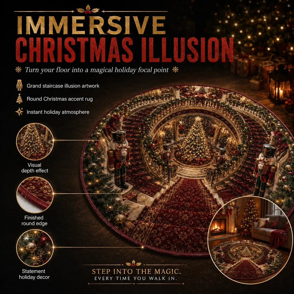 🎄 3D Illusion Christmas Rug – Magical Christmas Portal Floor Decoration