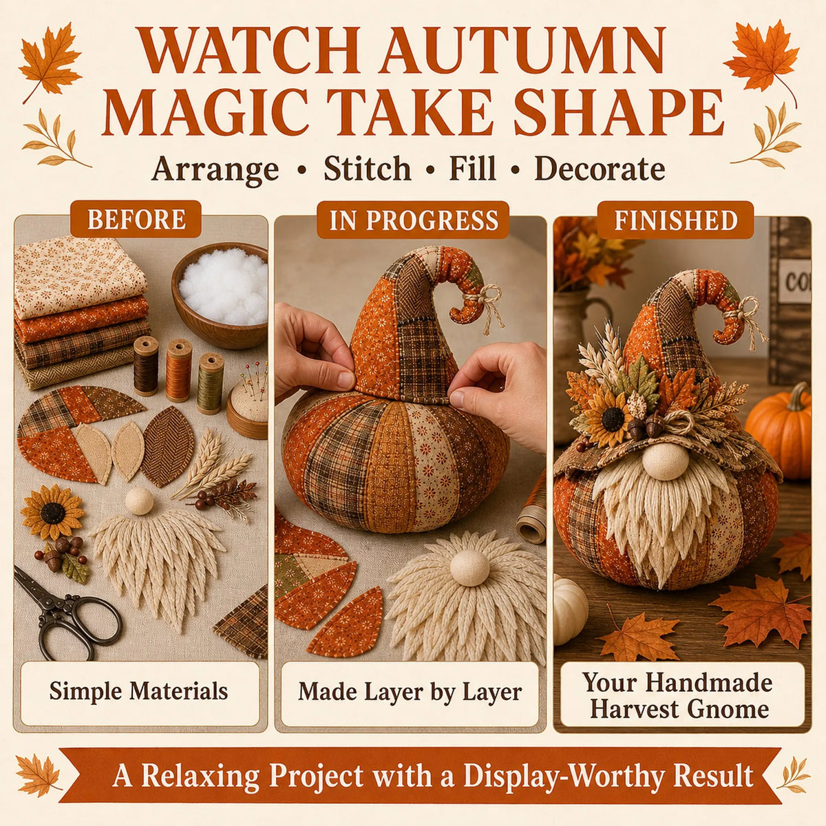 ⏳ Last Day 49% OFF – 🎃 Beginner-Friendly DIY Layered Harvest Pumpkin Patchwork Kit Collection | Complete Kit with All Tools & Step-by-Step Guide Included 💕