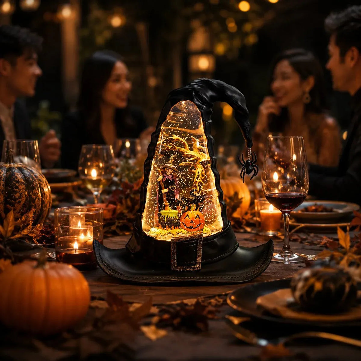 Witches Hat Lighted Water Lantern With Swirling Glitter