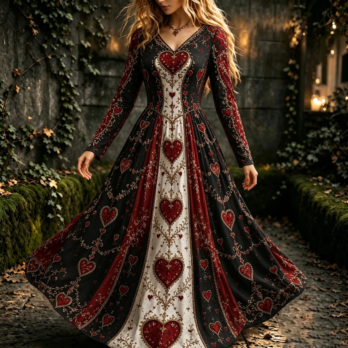 Women's Halloween Queen Of Heart Cosplay V-neck Maxi Dress