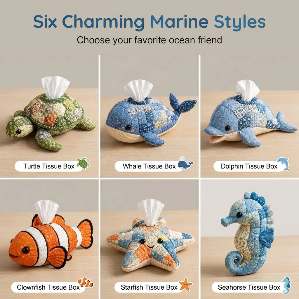 🧵 DIY Ocean Animal Tissue Box Sewing Kit – Fun Animal & Ocean Friends! 🌟