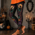 Women's Halloween Retro Witch Pumpkin Castle Print Leggings