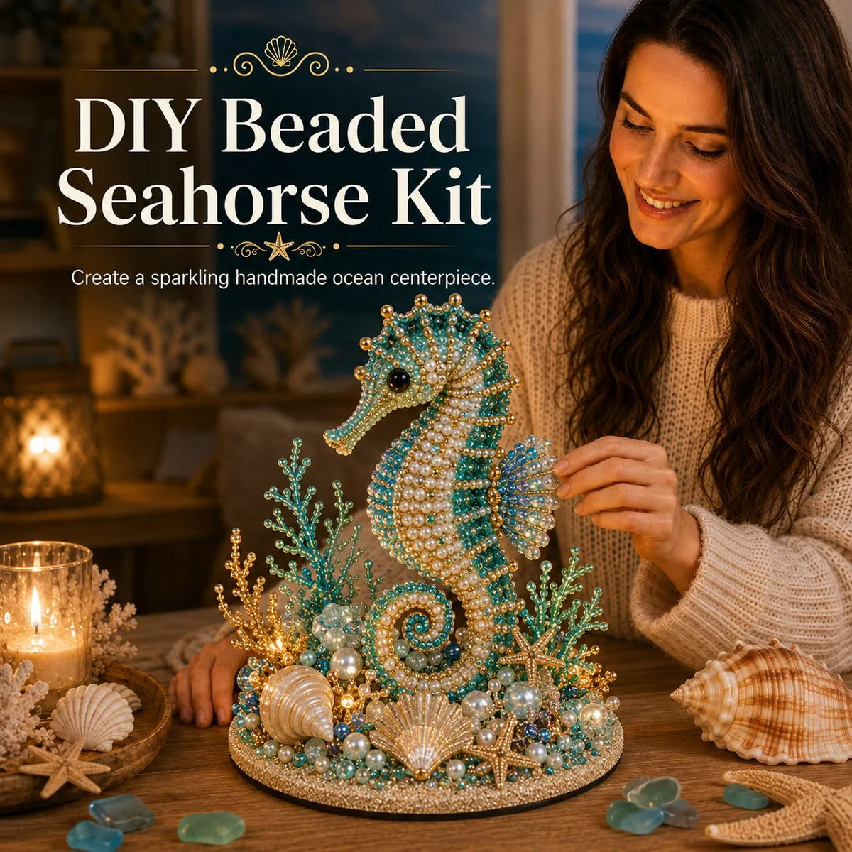 🔥 LAST DAY 49% OFF – 🌊 Ocean Sparkle Animal Craft Kit | Create a Dimensional Underwater Centerpiece with Colorful Beads, Pearls & Coastal Details 🐚✨