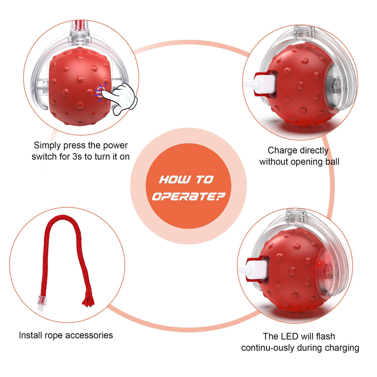 Interactive Cat & Dog Teaser Toy with Extra Tails & Rolling Ball